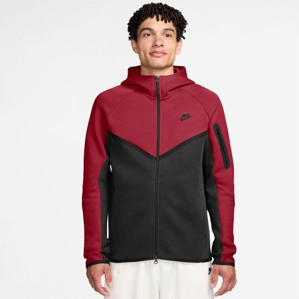 Nike Mens Tech Chevron Full Zip Hoodie / Red/Black